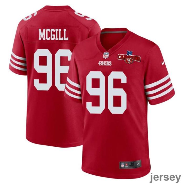 T.Y. McGill 96 San Francisco 49ers NFC Champions Patch Game Men Jersey - Scarlet