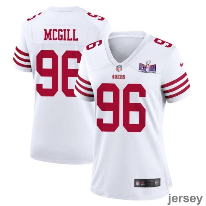 T.Y. McGill 96 San Francisco 49ers Super Bowl LVIII Patch Game Women Jersey - White