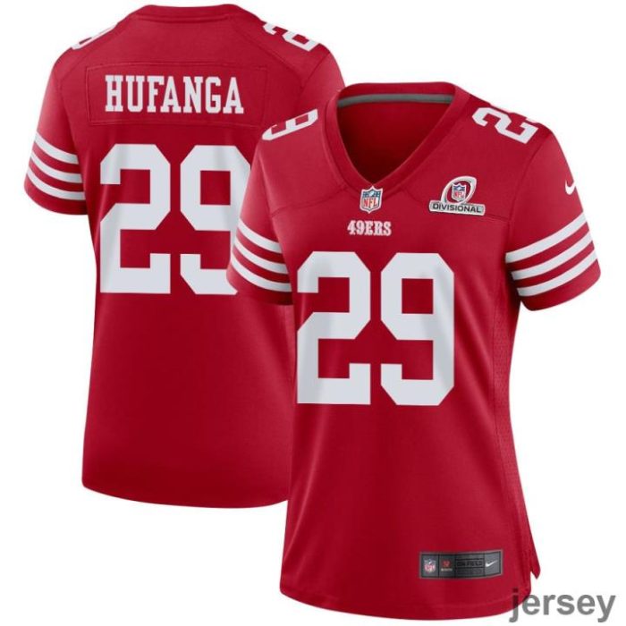 Talanoa Hufanga 29 San Francisco 49ers 2024 Divisional Patch Game Women Jersey - Scarlet