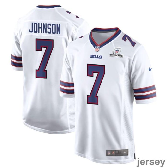 Taron Johnson 7 Buffalo Bills 2024 Divisional Patch Game Men Jersey - White