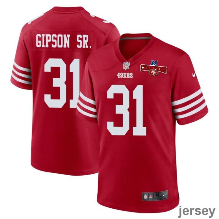 Tashaun Gipson Sr. 31 San Francisco 49ers NFC Champions Patch Game Men Jersey - Scarlet