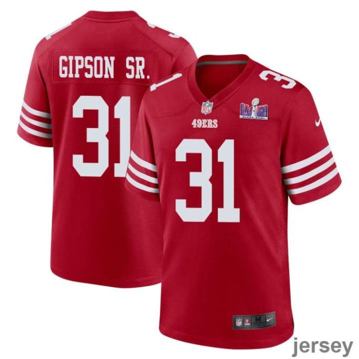 Tashaun Gipson Sr. 31 San Francisco 49ers Super Bowl LVIII Patch Game Men Jersey - Scarlet