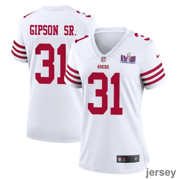 Tashaun Gipson Sr. 31 San Francisco 49ers Super Bowl LVIII Patch Game Women Jersey - White