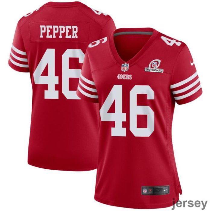 Taybor Pepper 46 San Francisco 49ers 2024 Divisional Patch Game Women Jersey - Scarlet