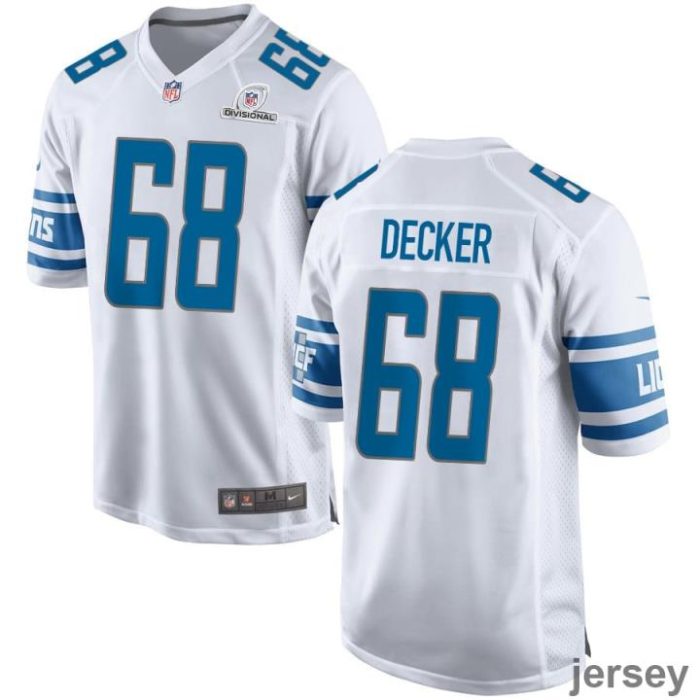 Taylor Decker 68 Detroit Lions 2024 Divisional Patch Game Men Jersey - White