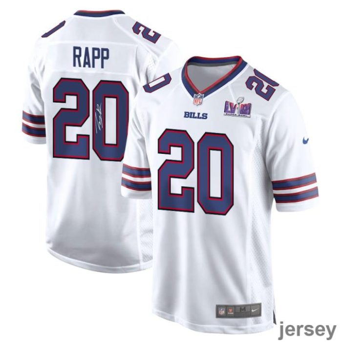 Taylor Rapp 20 Signed Buffalo Bills Super Bowl LVIII Game Men Jersey - White