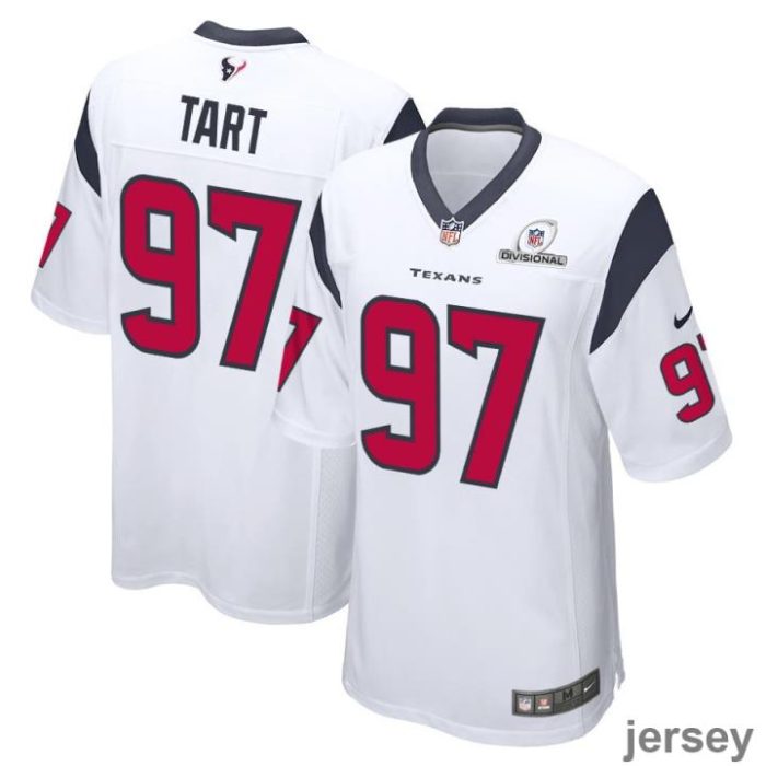 Teair Tart 97 Houston Texans 2024 Divisional Patch Game Men Jersey - White