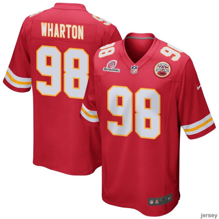 Tershawn Wharton 98 Kansas City Chiefs 2024 Divisional Patch Game Men Jersey - Red