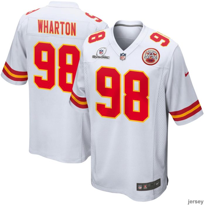 Tershawn Wharton 98 Kansas City Chiefs 2024 Divisional Patch Game Men Jersey - White