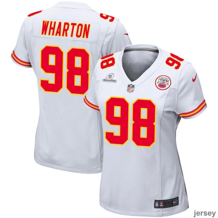 Tershawn Wharton 98 Kansas City Chiefs 2024 Divisional Patch Game Women Jersey - White