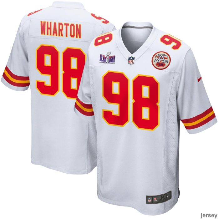 Tershawn Wharton 98 Kansas City Chiefs Super Bowl LVIII Patch Game Men Jersey - White