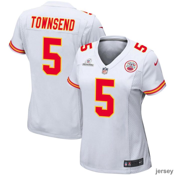 Tommy Townsend 5 Kansas City Chiefs 2024 Divisional Patch Game Women Jersey - White