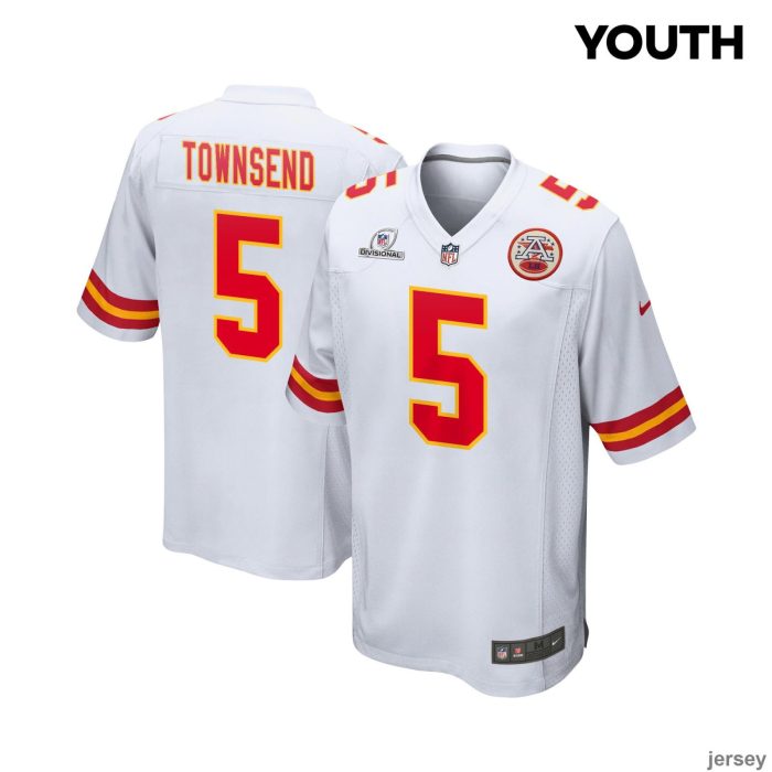 Tommy Townsend 5 Kansas City Chiefs 2024 Divisional Patch Game YOUTH Jersey - White