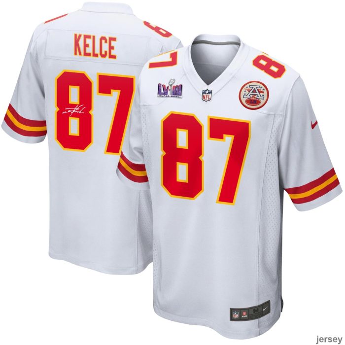 Travis Kelce 87 Signed Kansas City Chiefs Super Bowl LVIII Game Men Jersey - White