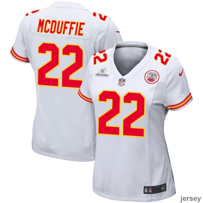 Trent McDuffie 22 Kansas City Chiefs 2024 Divisional Patch Game Women Jersey - White