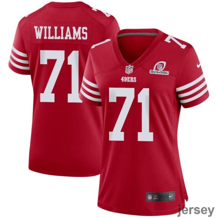 Trent Williams 71 San Francisco 49ers 2024 Divisional Patch Game Women Jersey - Scarlet