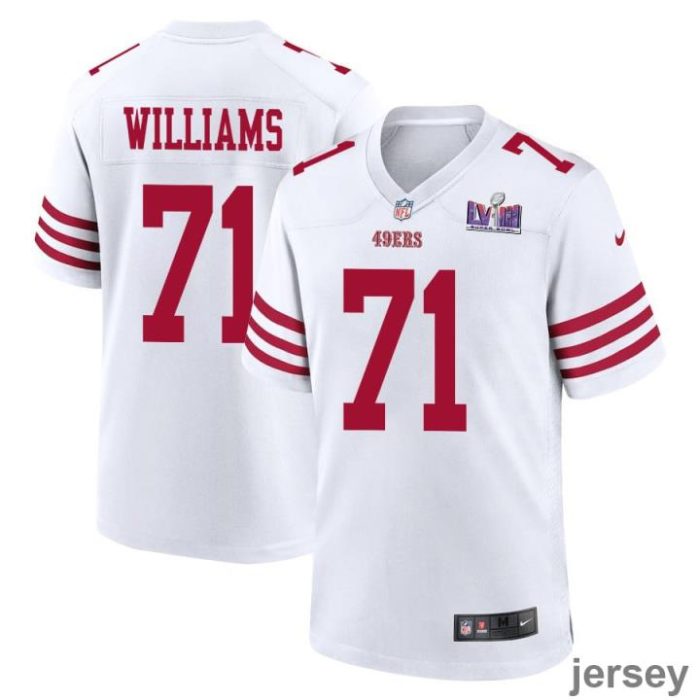 Trent Williams 71 San Francisco 49ers Super Bowl LVIII Patch Game Men Jersey - White