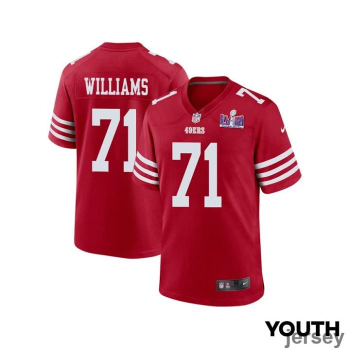 Trent Williams 71 San Francisco 49ers Super Bowl LVIII Patch Game YOUTH Jersey - Scarlet