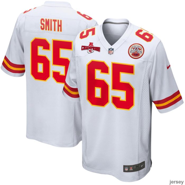 Trey Smith 65 Kansas City Chiefs AFC Champions Patch Game Men Jersey - White