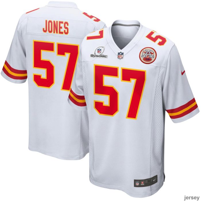 Truman Jones 57 Kansas City Chiefs 2024 Divisional Patch Game Men Jersey - White