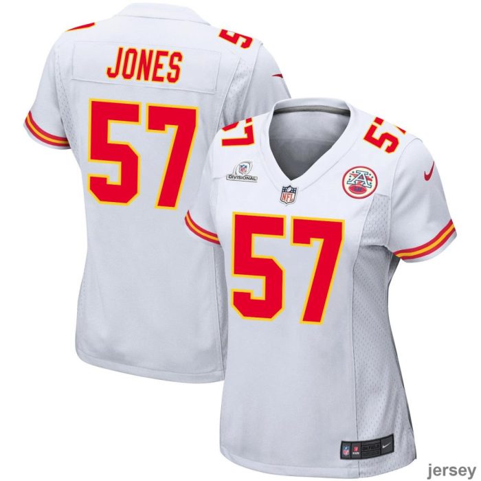 Truman Jones 57 Kansas City Chiefs 2024 Divisional Patch Game Women Jersey - White