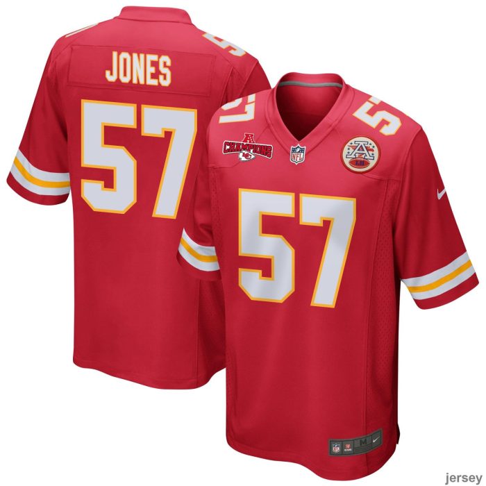 Truman Jones 57 Kansas City Chiefs AFC Champions Patch Game Men Jersey - Red