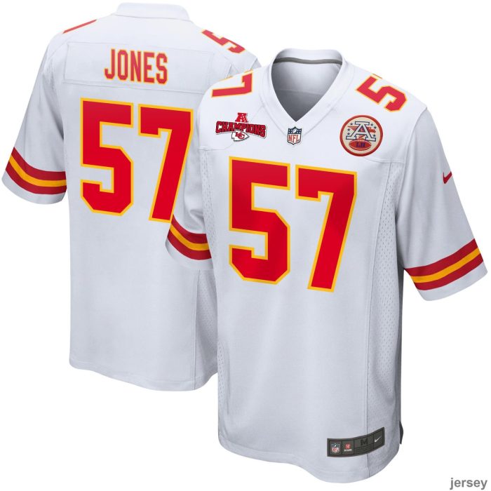 Truman Jones 57 Kansas City Chiefs AFC Champions Patch Game Men Jersey - White