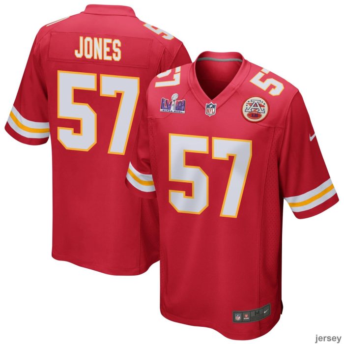 Truman Jones 57 Kansas City Chiefs Super Bowl LVIII Patch Game Men Jersey - Red