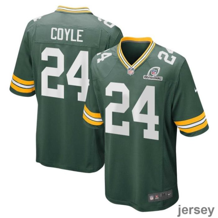 Tyler Coyle 24 Green Bay Packers 2024 Divisional Patch Game Men Jersey - Green