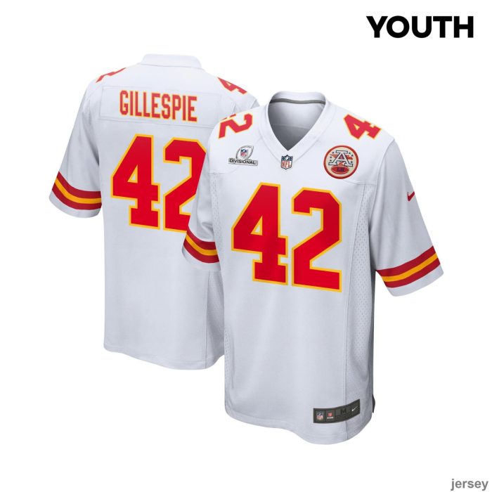 Tyree Gillespie 42 Kansas City Chiefs 2024 Divisional Patch Game YOUTH Jersey - White