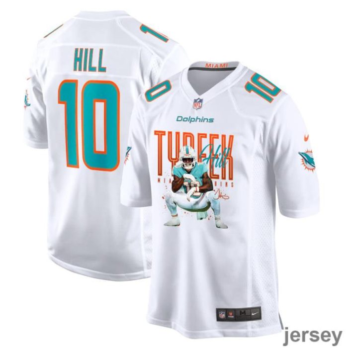 Tyreek Hill 10 Miami Dolphins Cheetah Celebration Game Men Jersey - White