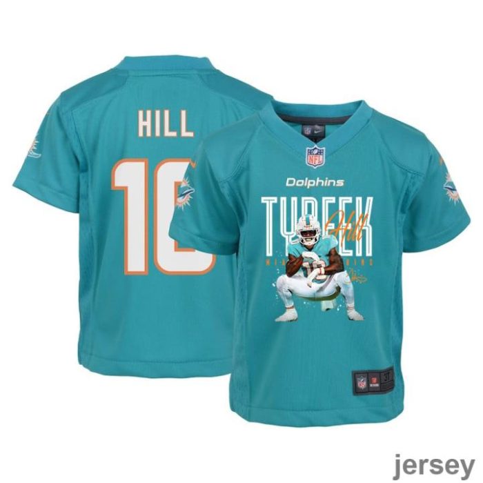 Tyreek Hill 10 Miami Dolphins Cheetah Celebration Game YOUTH Jersey - Aqua