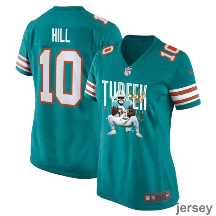 Tyreek Hill 10 Miami Dolphins Cheetah Celebration Women Alternate Game Jersey - Aqua