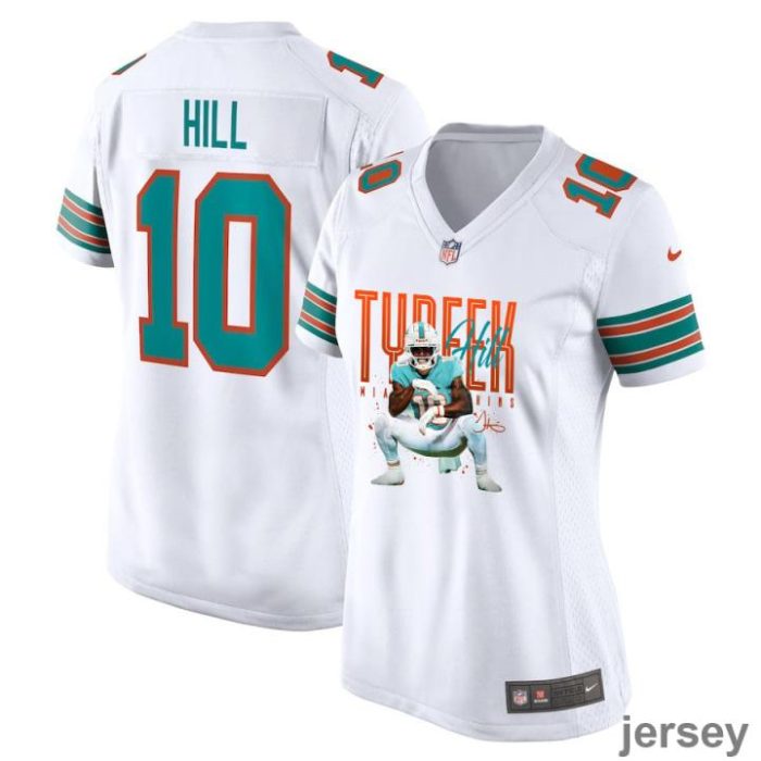 Tyreek Hill 10 Miami Dolphins Cheetah Celebration Women Alternate Game Jersey - White