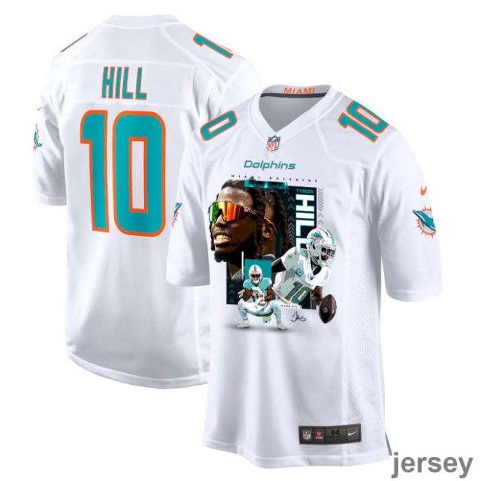 Tyreek Hill 10 Miami Dolphins Run Cheetah Run Game Men Jersey - White