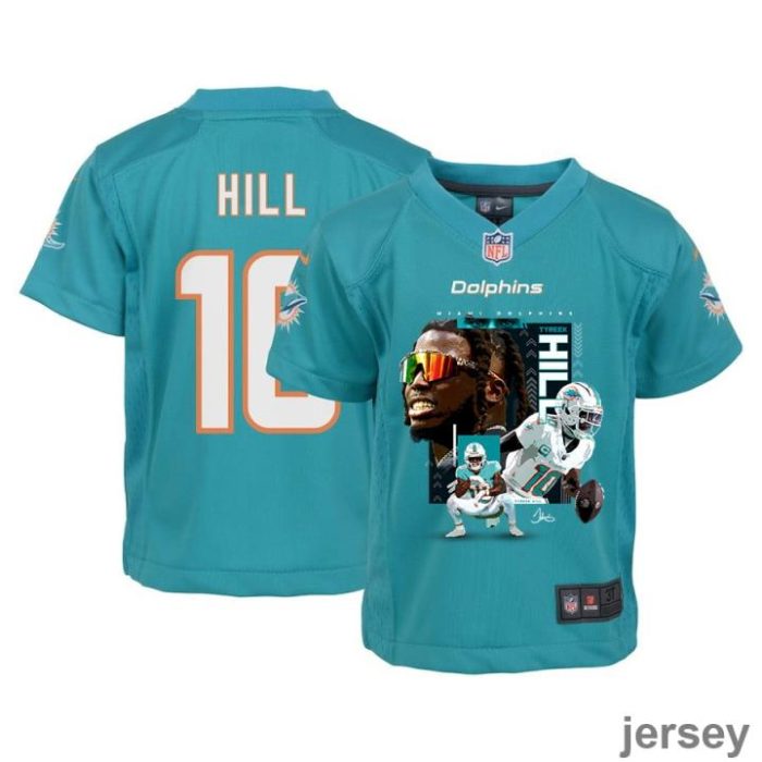 Tyreek Hill 10 Miami Dolphins Run Cheetah Run Game YOUTH Jersey - Aqua