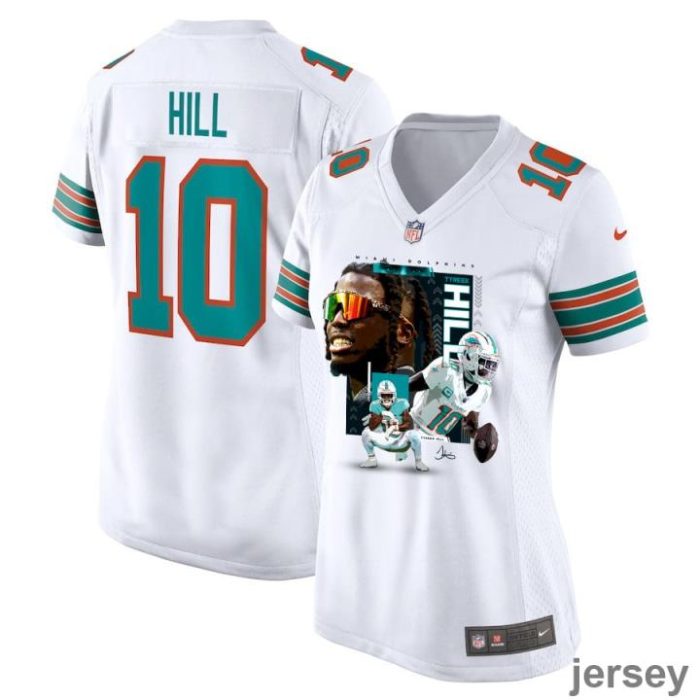 Tyreek Hill 10 Miami Dolphins Run Cheetah Run Women Alternate Game Jersey - White