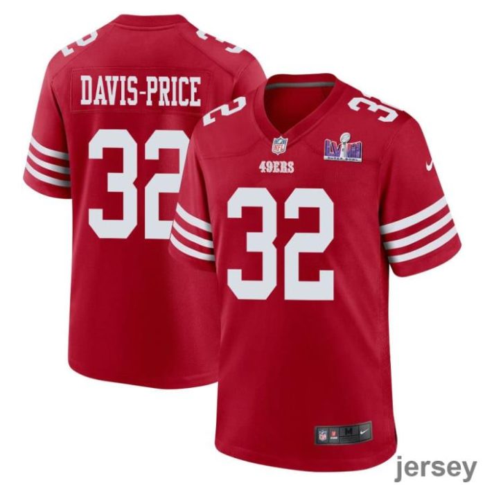 Tyrion Davis-Price 32 San Francisco 49ers Super Bowl LVIII Patch Game Men Jersey - Scarlet