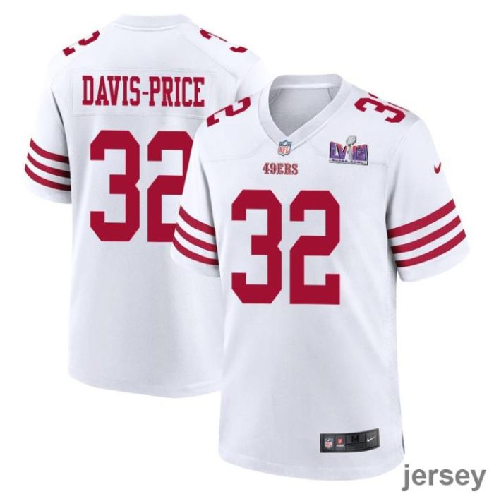 Tyrion Davis-Price 32 San Francisco 49ers Super Bowl LVIII Patch Game Men Jersey - White