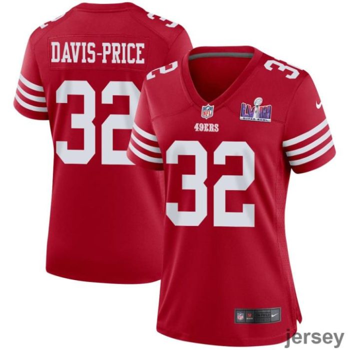 Tyrion Davis-Price 32 San Francisco 49ers Super Bowl LVIII Patch Game Women Jersey - Scarlet