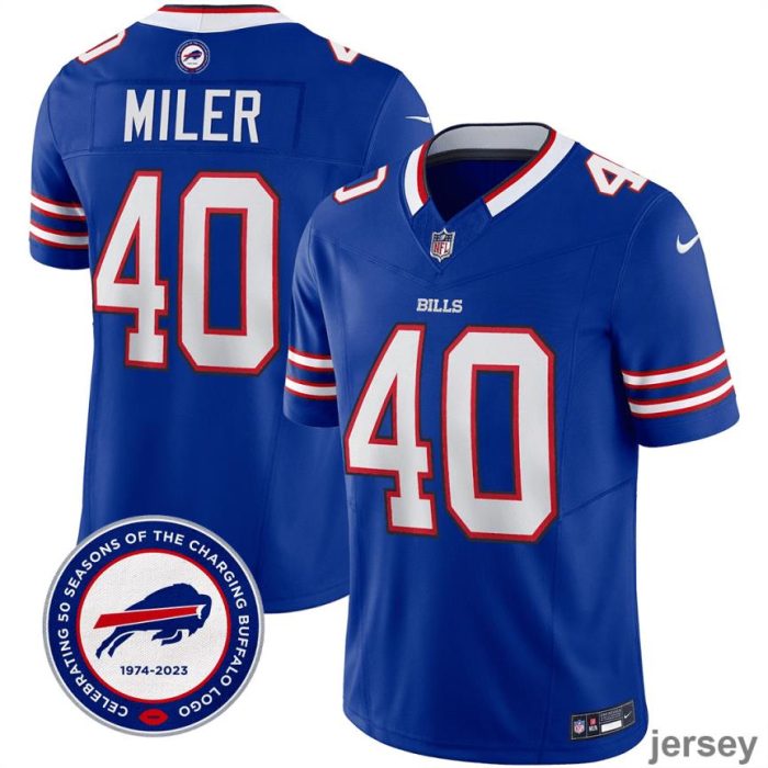 Von Miller 40 Buffalo Bills 50th Charging Logo Patch Game Men Jersey - Royal