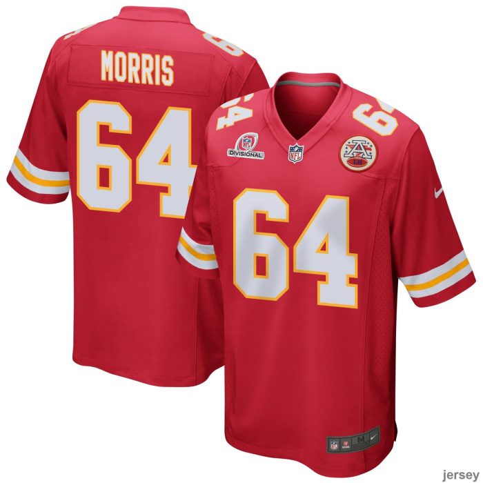 Wanya Morris 64 Kansas City Chiefs 2024 Divisional Patch Game Men Jersey - Red