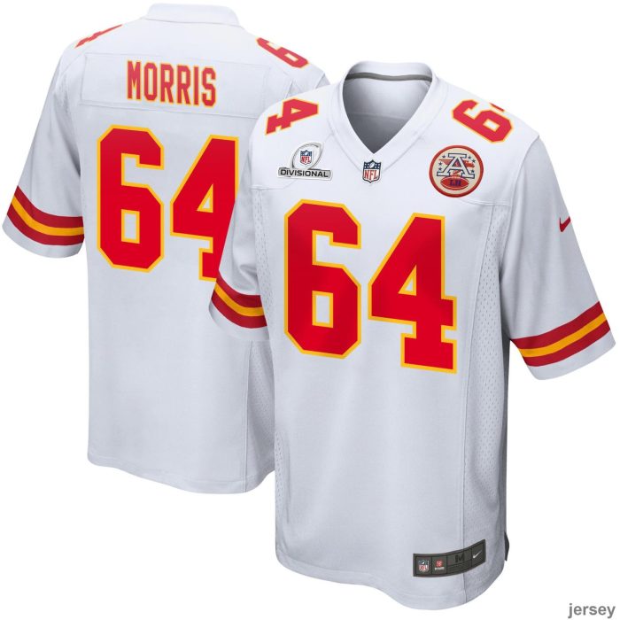 Wanya Morris 64 Kansas City Chiefs 2024 Divisional Patch Game Men Jersey - White