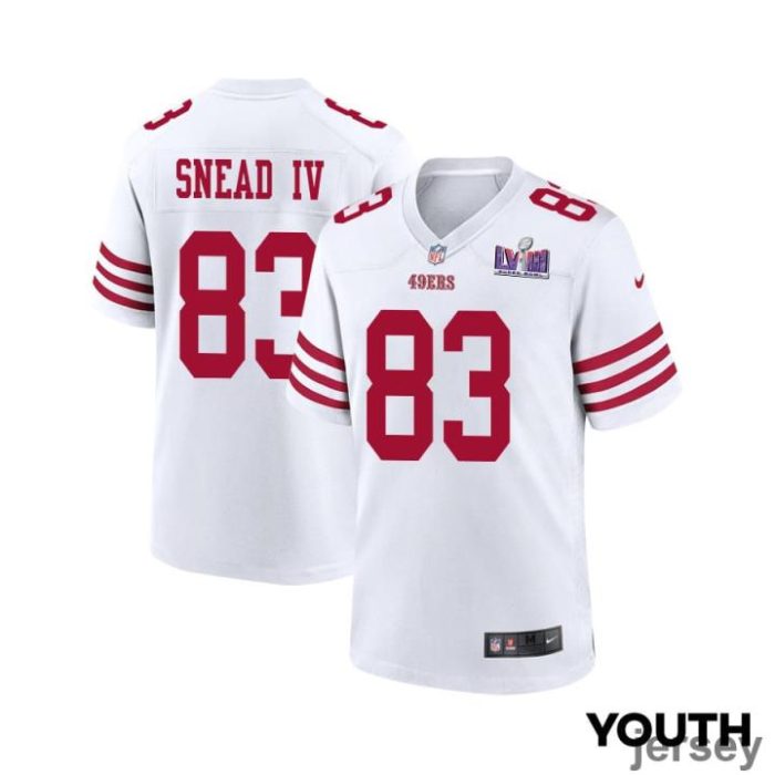 Willie Snead IV 83 San Francisco 49ers Super Bowl LVIII Patch Game YOUTH Jersey - White