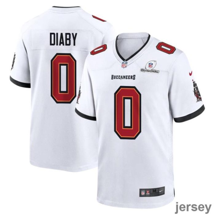 Yaya Diaby 0 Tampa Bay Buccaneers 2024 Divisional Patch Game Men Jersey - White