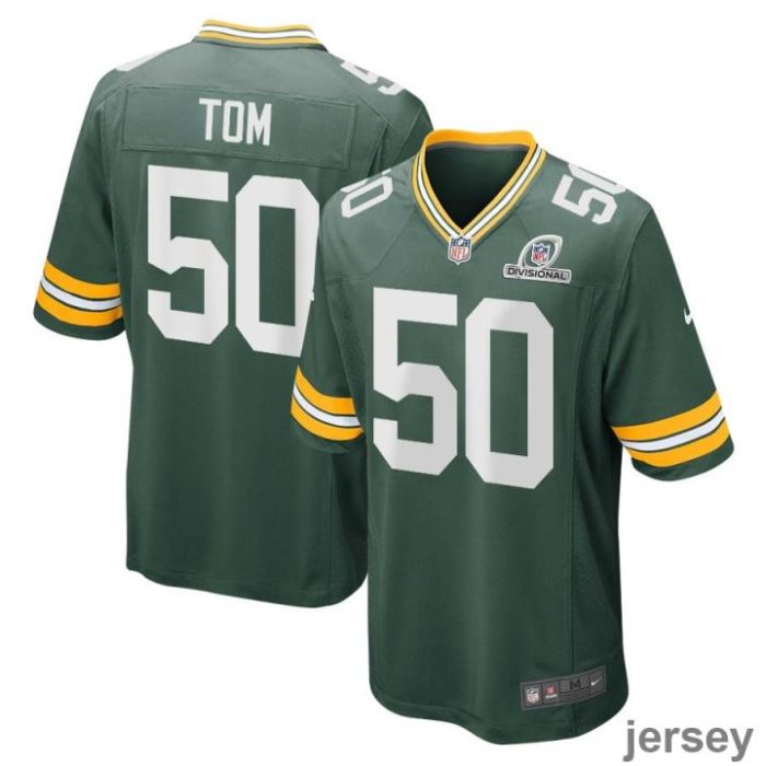 Zach Tom 50 Green Bay Packers 2024 Divisional Patch Game Men Jersey - Green