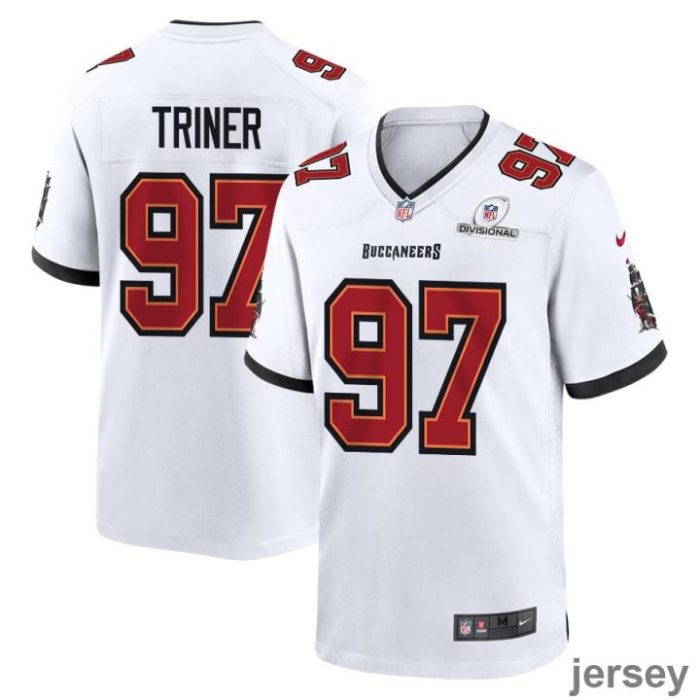 Zach Triner 97 Tampa Bay Buccaneers 2024 Divisional Patch Game Men Jersey - White