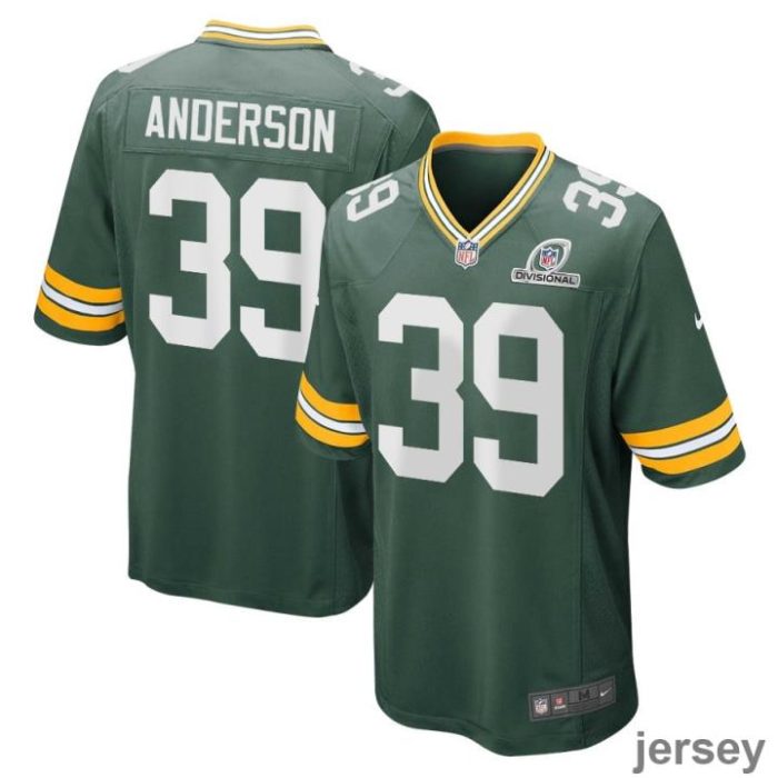 Zayne Anderson 39 Green Bay Packers 2024 Divisional Patch Game Men Jersey - Green